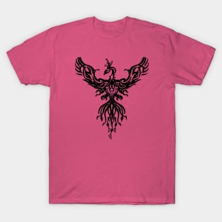 Phoenix Fantasy Fire Bird Tribal Style Art Black T-Shirt